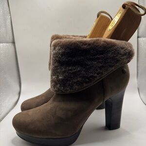 UGG Chocolate Brown Fur Heeled Boots size 9